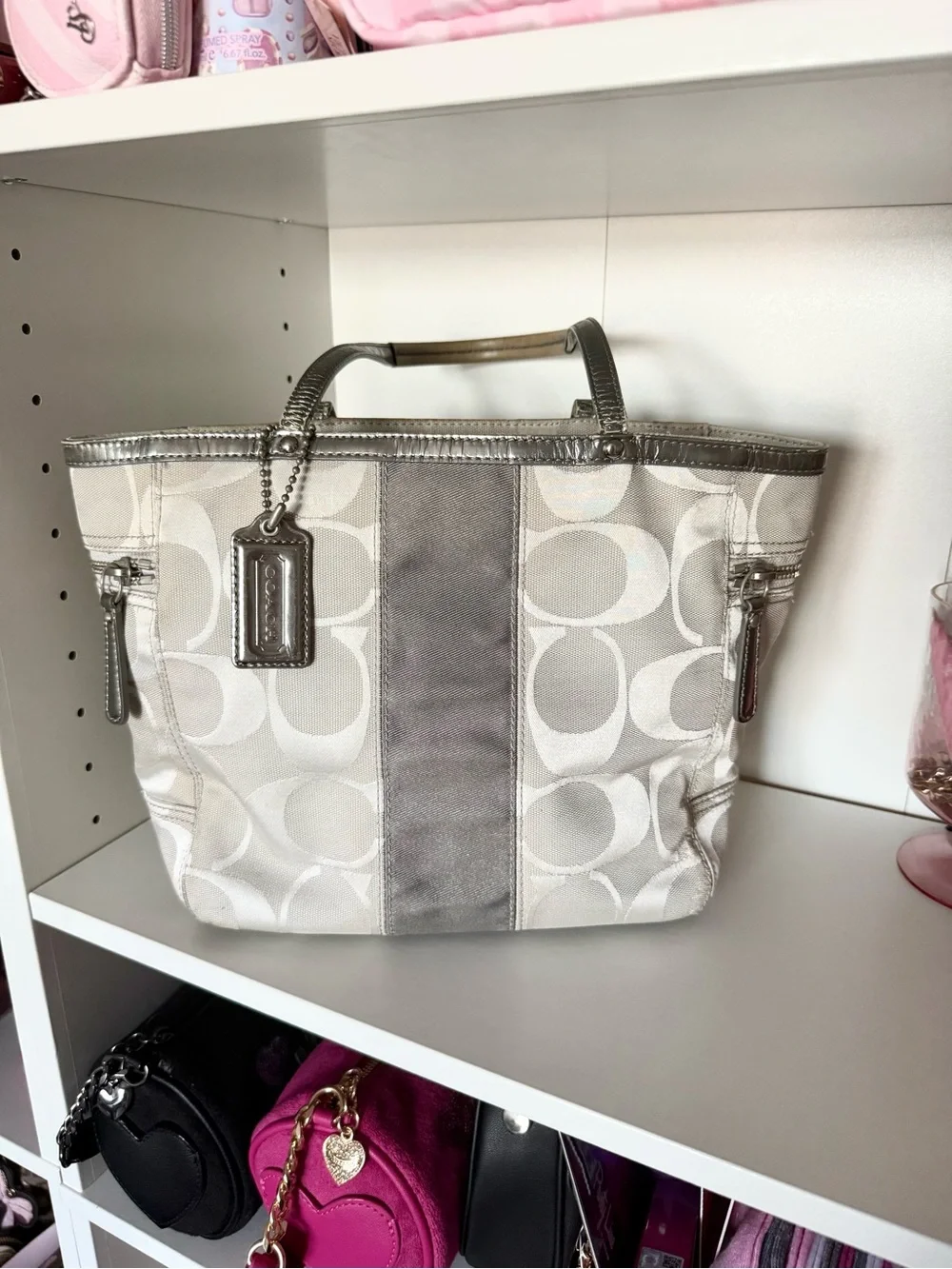 Vintage Coach Y2K Signature Stripe Jacquard Tote